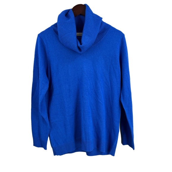 Woolovers Sweater Merino Wool Cashmere Cowl Neck Blue